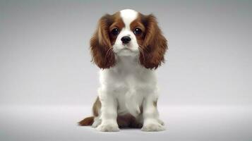 Photo of a cavalier on white background. Generative AI