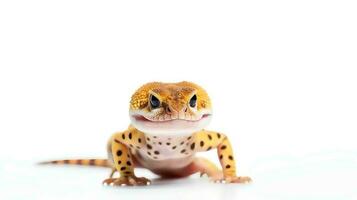 Photo of a leopard gecko on white background. Generative AI