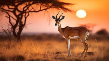 foto de thomson gacela en sabana a puesta de sol. generativo ai