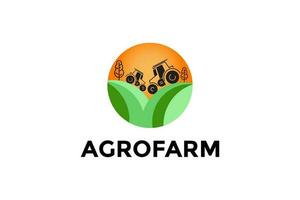 Agro Farm logo design with the concept of farmer tractor and line art style vector