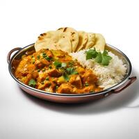 Photo of Curry on plate isolated on white background. Created by Generative AI