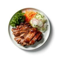 Food photography of Samgyeopsal on plate isolated on white background. Generative AI photo
