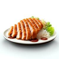 Food photography of Tonkatsu on plate isolated on white background. Generative AI photo