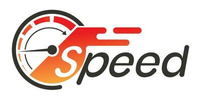 Speed logo with the speedometer concept is isolated on a white background. vector