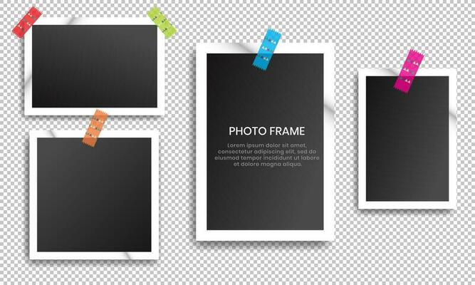 vintage photo frames collection with adhesive tape.