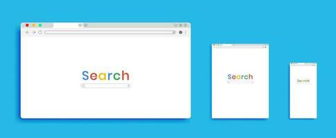 Three Browser window and Search bar, Browser in flat style for website vector