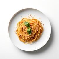 comida fotografía de espaguetis en plato aislado en blanco antecedentes. generativo ai foto