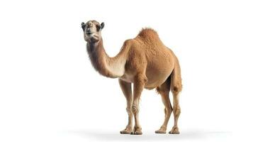 Photo of a camel on white background. Generative AI