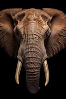 Photo of Elephant on black background. Generative AI