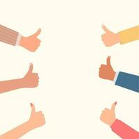 Hands show thumb up. Approval, audience recognition, positive opinion, recognition. Flat vector illustration.