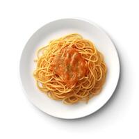 Food photography of Spaghetti on plate isolated on white background. Generative AI photo