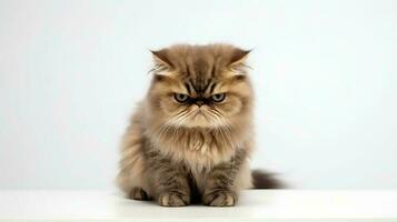 Photo of a grumpy cat on white background. Generative AI