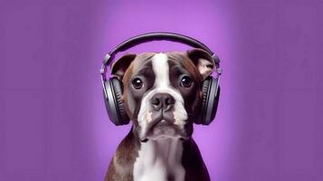 Photo of Boxer using headphone. Generative AI