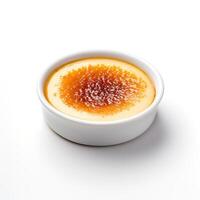 Photo of Creme Brulee with berries isolated on white background. Created by Generative AI