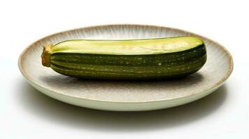 Photo of Zucchini sliced on plate isolated on white background