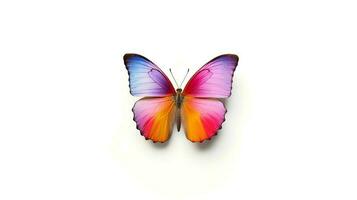 Photo of a rainbow butterfly on white background. Generative AI