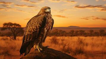 foto de marcial águila en sabana a puesta de sol. generativo ai