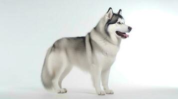 Photo of a siberian husky on white background. Generative AI