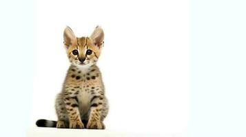 Photo of a serval on white background. Generative AI