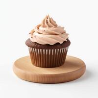 Photo of cup cake on wooden board isolated on white background. Created by Generative AI