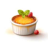 Photo of Creme Brulee with berries isolated on white background. Created by Generative AI