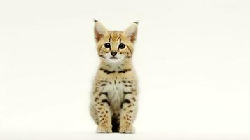 Photo of a serval on white background. Generative AI