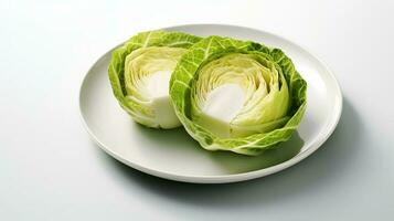 Photo of Sliced Cabbage on a plate isolated on white background