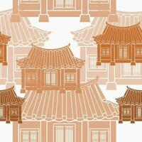 editable vector ilustración de frente ver tradicional hanok coreano casa edificio como sin costura modelo para creando antecedentes y decorativo elemento de oriental historia y cultura relacionado diseño