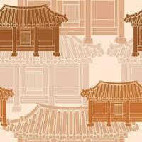 Editable Front View Traditional Hanok Korean House Building Vector Illustration as Seamless Pattern for Creating Background and Decorative Element of Oriental History and Culture Related Design