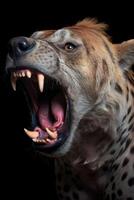 Photo of Hyena on black background. Generative AI