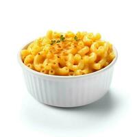 Food photography of Mac and Cheese on bowl isolated on white background. Generative AI photo