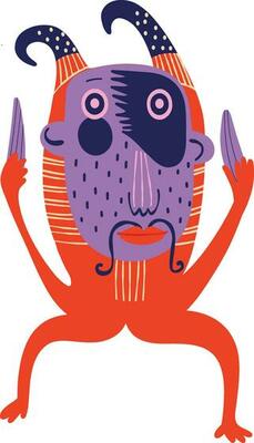 ugly red devil with a face in the mask . Strange Halloween characters. Vibrant bright Strange ugly Halloween characters.