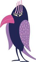 Quirky strange crow. A bizarre strange bird with a purple color vector