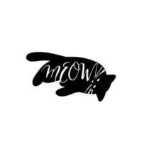 Black cat illustration with Meow text isolated on white background vector