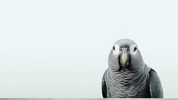 foto de un africano gris loro pájaro en blanco antecedentes