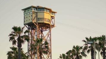 A cable road tower with palm trees in the background video