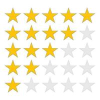 Product rating icons or customer reviews with gold star shapes for apps and websites vector