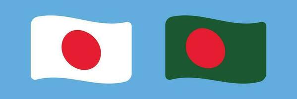 Fluttering Japanese flag and Bangladesh flag icon set. Vector. vector
