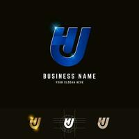 Letter HU or HJ monogram logo with grid method design vector