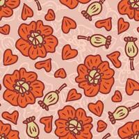 Hand drawn seamless pattern with poppy flowers and boxes. Floral print for tee, paper, textile and fabric. vector