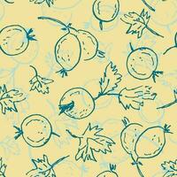 Doodle grunge seamless pattern with gooseberry berries. Perfect print for tee, paper, textile and fabric. vector