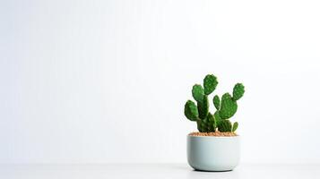 Photo of Prickly pear in minimalist pot as houseplant for home decoration isolated on white background. Generative AI