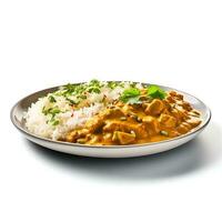 Photo of Curry on plate isolated on white background. Created by Generative AI