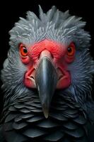 Photo of African Grey Parrot on black background. Generative AI