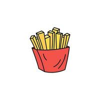 French Fries vector doodle element isolated. Outline illustration of traditional fries box. Fast food potato meal. Hand drawn cute colorful doodles