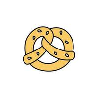 Pretzel vector doodle element isolated. Hand drawn outline illustration of baking product with sesame. Hand drawn cute colorful doodles