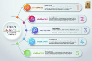 Infographic vector business marketing template colorful design circle icons 5 options isolated in minimal style. You can used for Marketing process, workflow presentations layout, flow chart, print ad