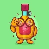 cute maple syrup bottle character mascot with ok sign hand gesture isolated cartoon in flat style design vector