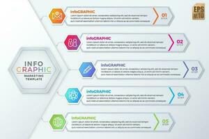 Infographic VECTOR business design hexagon icons colorful template. 5 options or steps isolated minimal style. You can used for Marketing process, workflow presentations layout, flow chart, print ad.