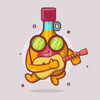 frio arce jarabe botella personaje mascota jugando guitarra aislado dibujos animados en plano estilo diseño vector